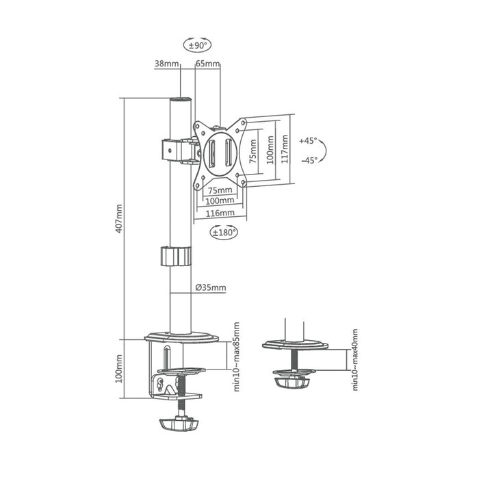 Superior Desk Mount Universal Single SUPSPC001 17"-32"