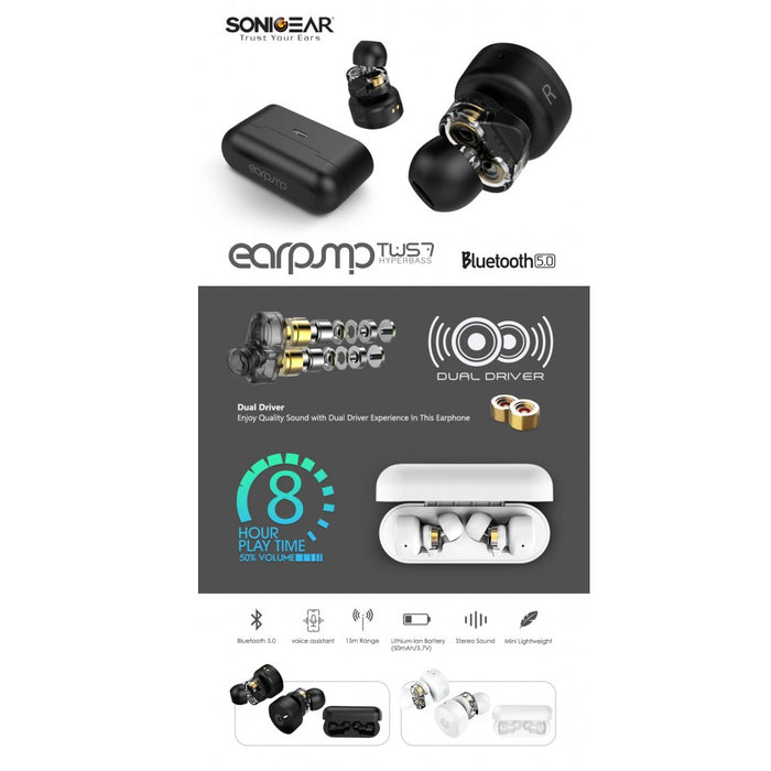 SonicGear Earpump TWS 7 Hyperbass Earphones Black