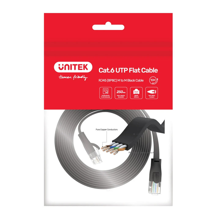 Unitek C1815GBK CAT6 Flat Patch Ethernet Cable 20.0m