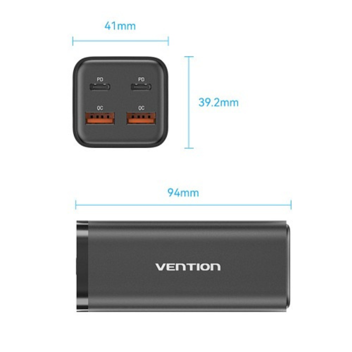 Vention Charger Desktop Station 100W with 2 USB-C & 2 USB-A Ports FBSBG-UK
