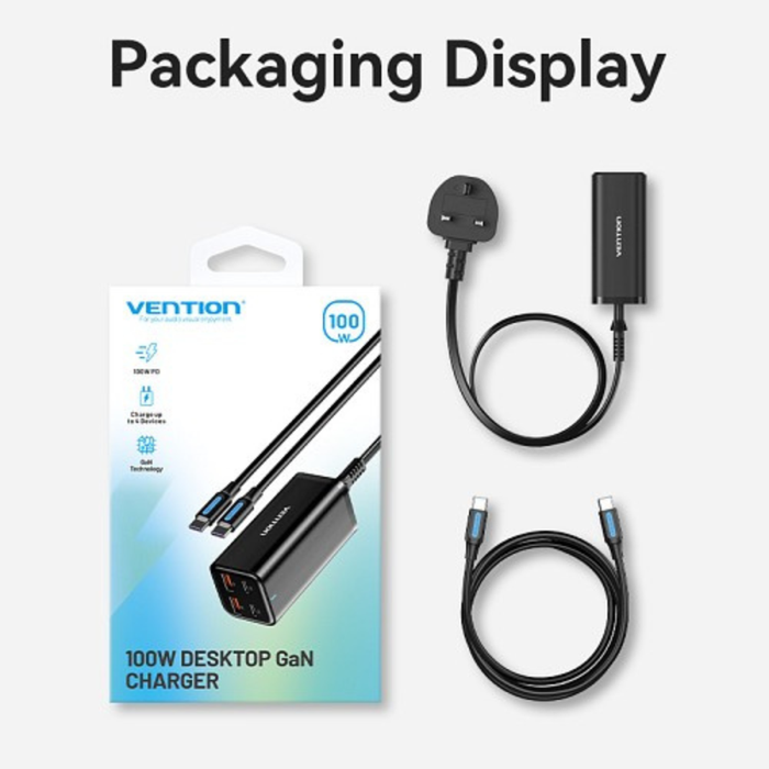 Vention Charger Desktop Station 100W with 2 USB-C & 2 USB-A Ports FBSBG-UK
