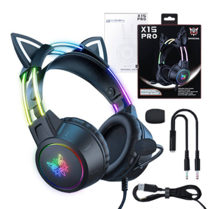 ONIKUMA X15 PRO Wired Gaming Headset Black Cat Ears
