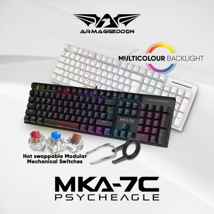 Armaggeddon White Mechanical Wired Gaming Keyboard MKA-7C Linear Red Keys