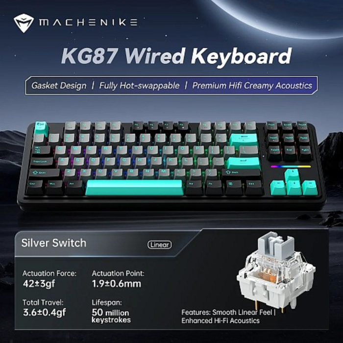 Machenike Mechanical Wired Gaming Keyboard KG87 Silver Switch