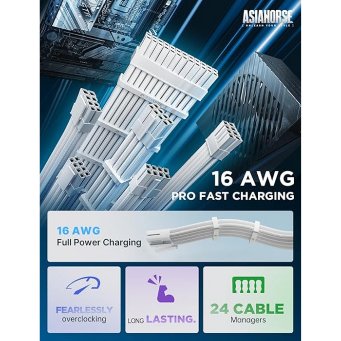 Asiahorse Extension Sleeved Cable 16AWG 24-pin