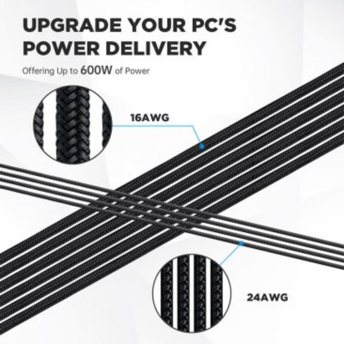 Asiahorse PCIe 5.0 Sleeved Cable Extension 16P Male to 16P Female Black