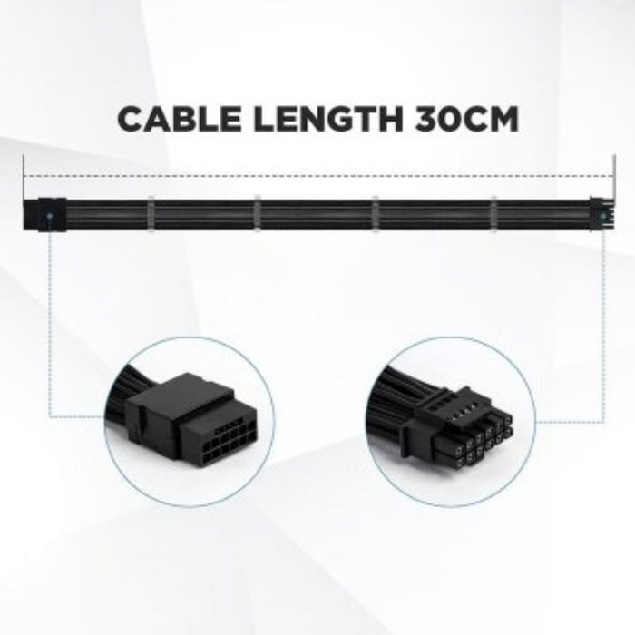 Asiahorse PCIe 5.0 Sleeved Cable Extension 16P Male to 16P Female Black