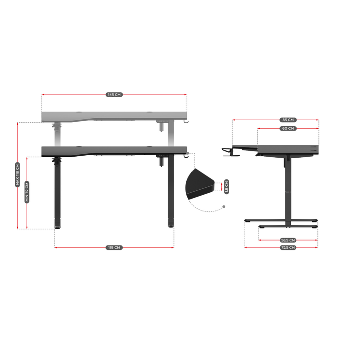 Huzaro Hero 9.1 Electric Gaming Desk