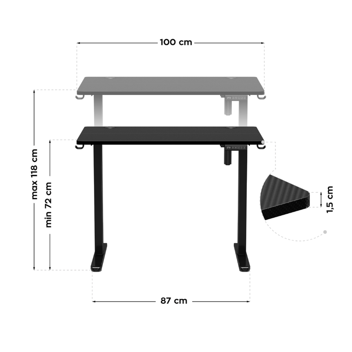 Huzaro Hero 7.9 Electric Gaming Desk Black
