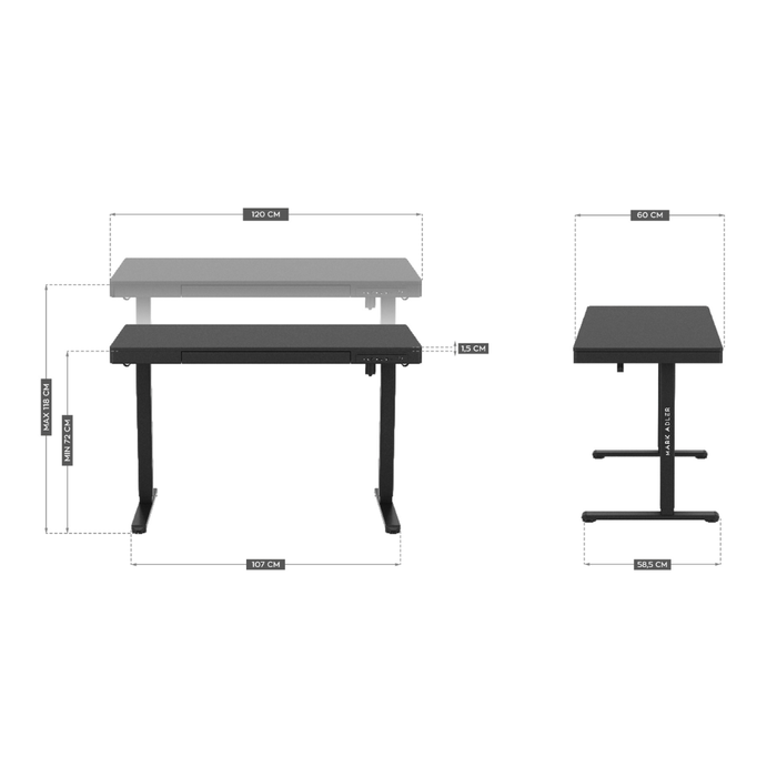 Huzaro Hero 8.2 Electric Gaming Desk Black