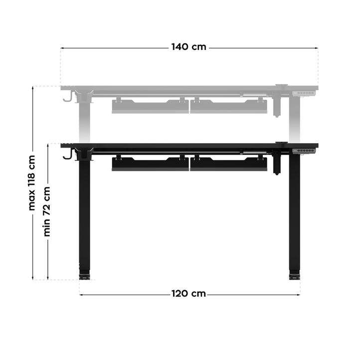 Huzaro Hero 8.7 RGB LED Electric Gaming Desk Black