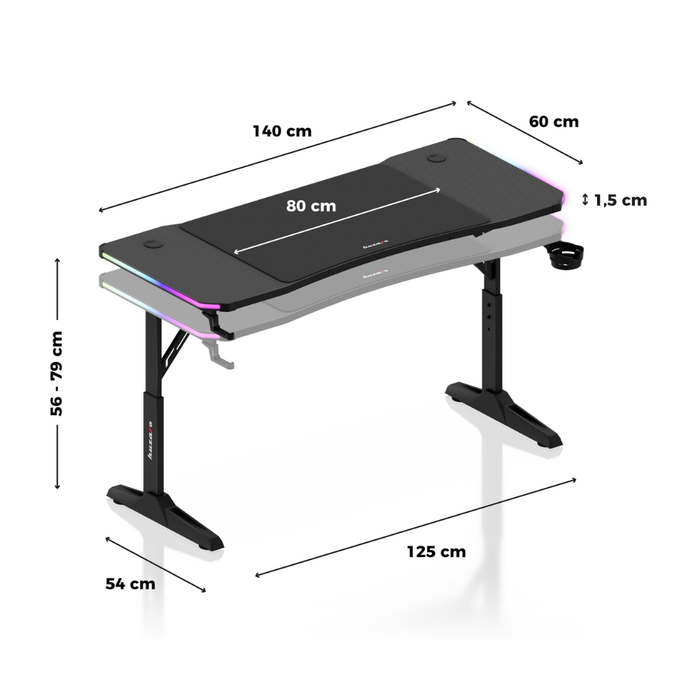 Huzaro Hero 3.6 RGB LED Gaming Desk Black