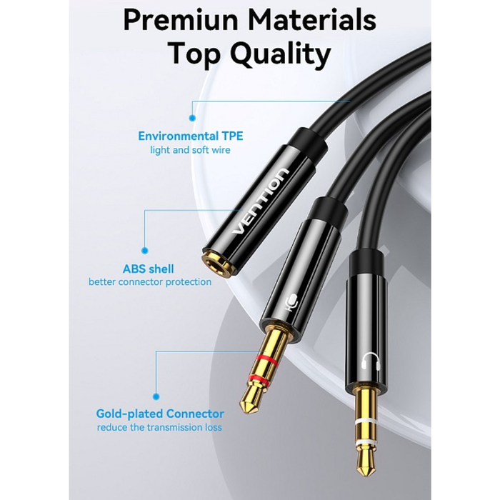 Vention AUDIO 3.5mm F to 2x3.5mm M Splitter Cable 0.3m BBTBY