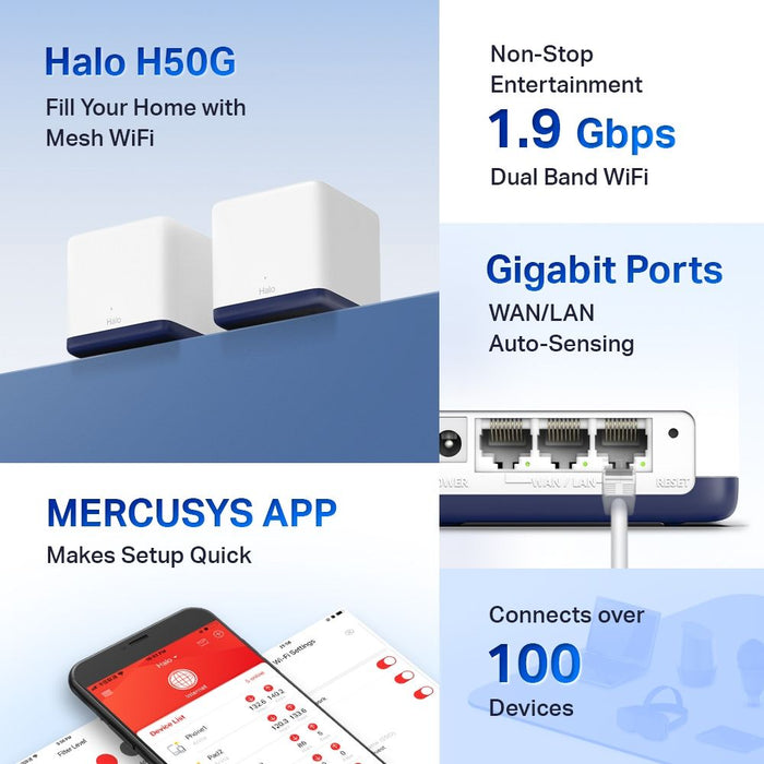 Mercusys Halo Whole Home Mesh Wi-Fi System AC1900 (2 Pack)