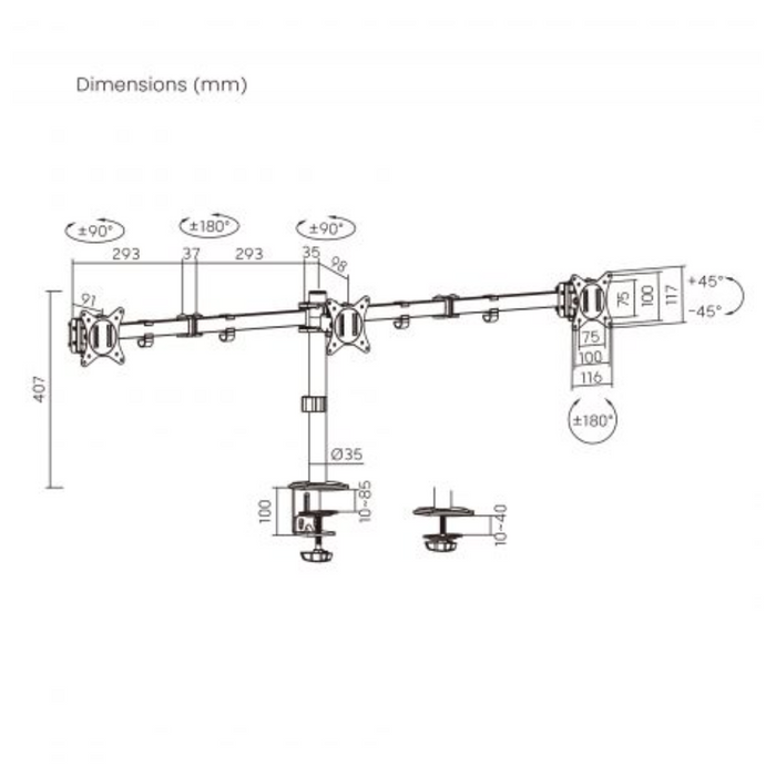 Ewent Triple Desk Mount 13-27"