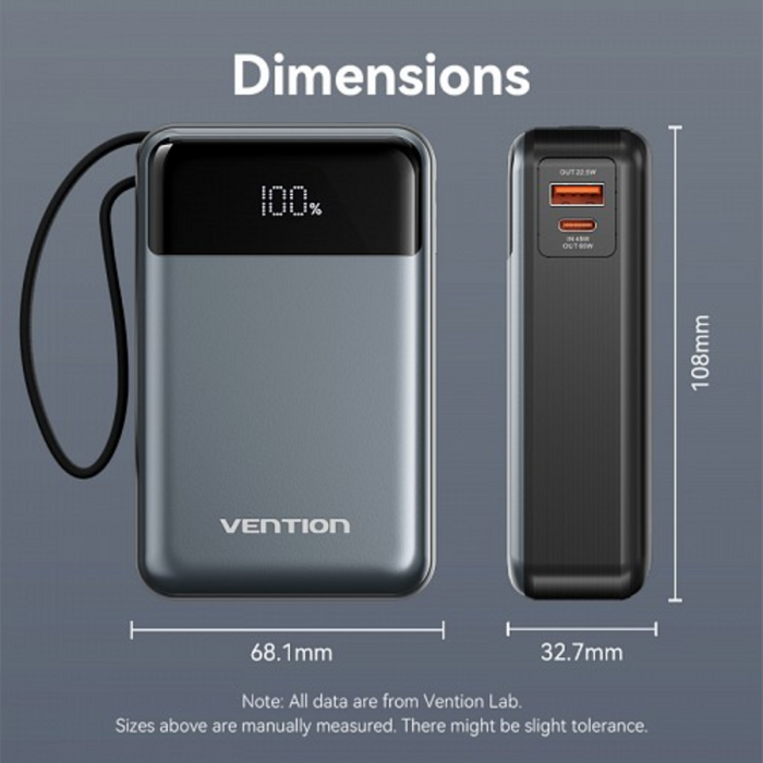 Vention Powerbank 20000mAh 65W Built-in USBC FHYB0
