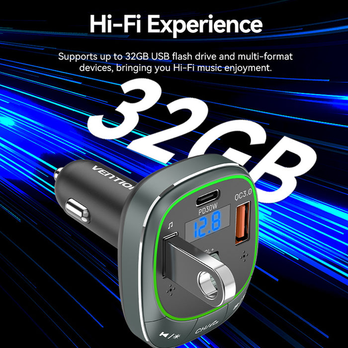 Vention FFLB0 Car FM Transmitter, USB Music Player, Charger 3xUSB 30W/18W/5W