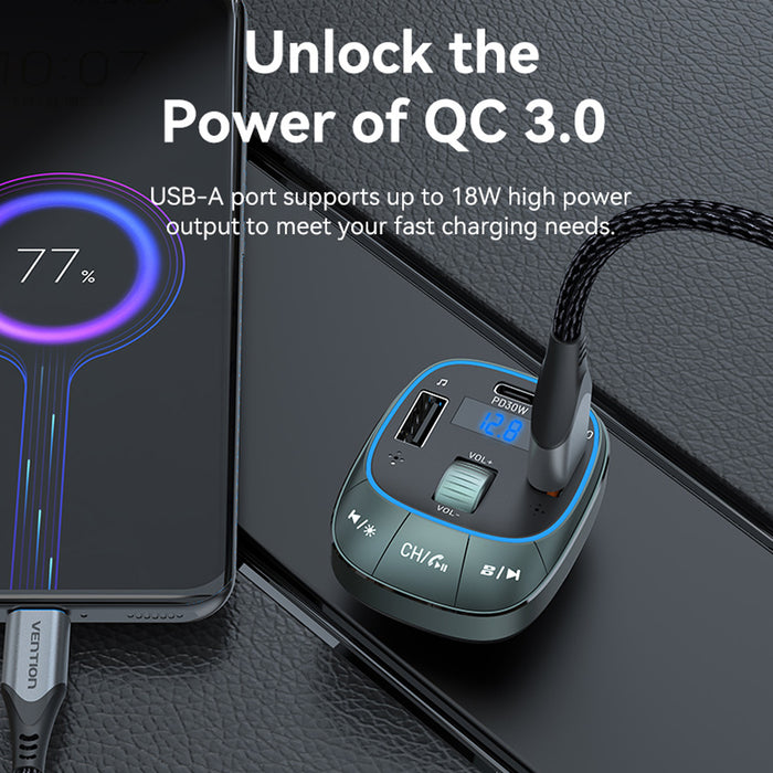 Vention FFLB0 Car FM Transmitter, USB Music Player, Charger 3xUSB 30W/18W/5W