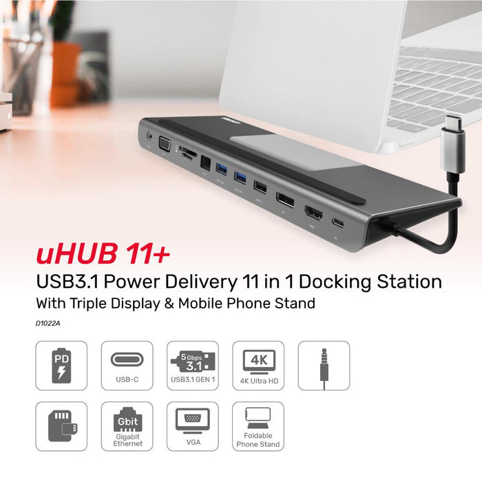 Unitek D1022A Type-C Docking Station USB3.1 PD/HDMI/DP/RJ45/SD/VGA/Audio