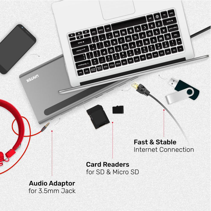 Unitek D1022A Type-C Docking Station USB3.1 PD/HDMI/DP/RJ45/SD/VGA/Audio