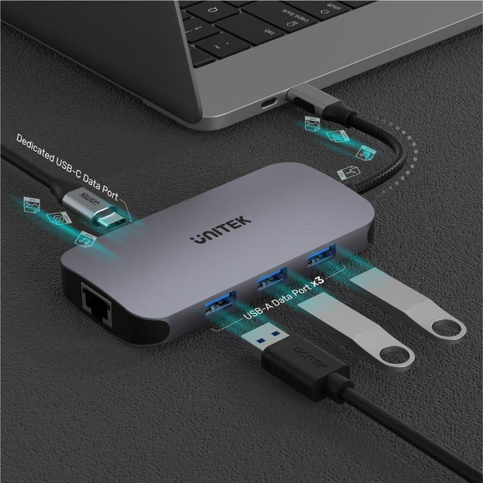 Unitek D1071A Type-C HUB HDMI/GB/4xUSB/SD/PD100W Dual Card Reader