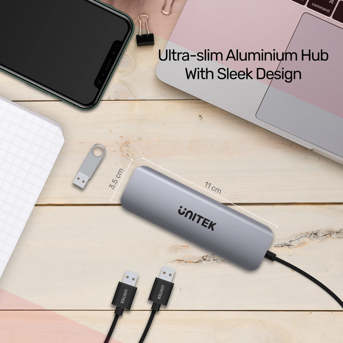 Unitek H1107C Alum Type-C Hub 3x USB3.1/SD/PD100W Hub Space Grey