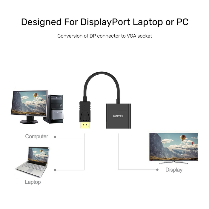 Unitek Y-5118E DisplayPort to VGA-Female Adaptor Black